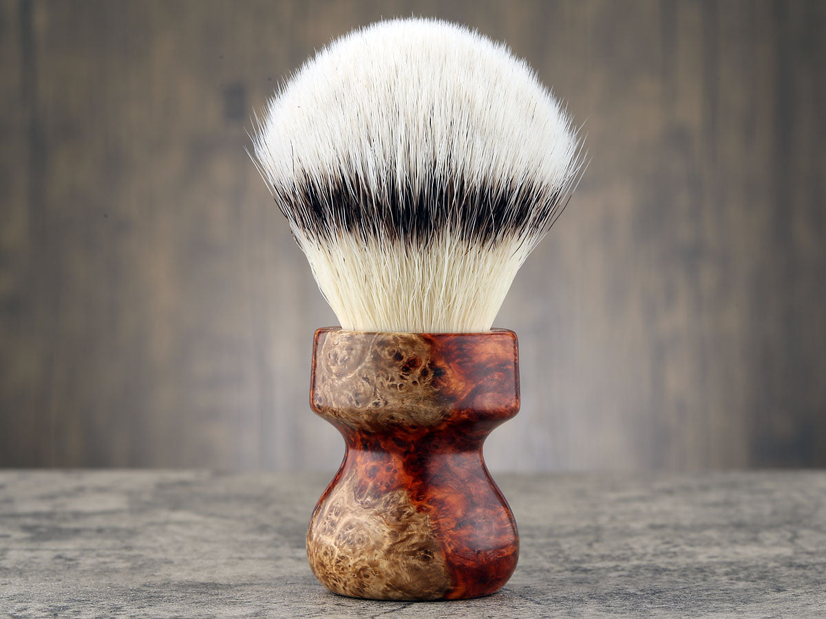 Wooden Shaving Brush - 2-Tone Fire Amboyna Burl - Handmade in Ireland