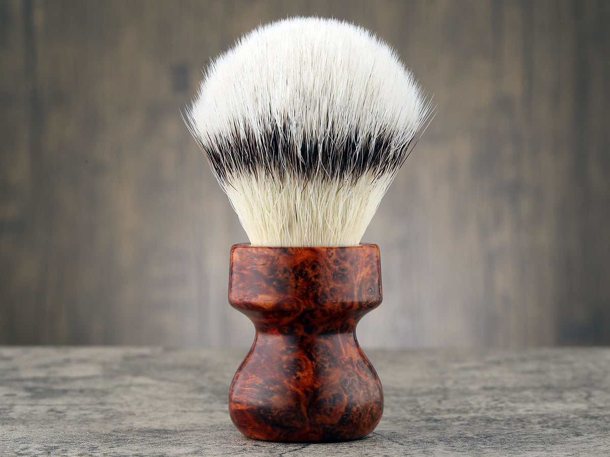 Wooden Shaving Brush - 2-Tone Fire Amboyna Burl - Handmade in Ireland