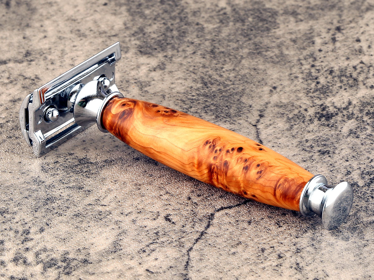 Wooden Safety Razor - Yew Burl - Handmade in Ireland