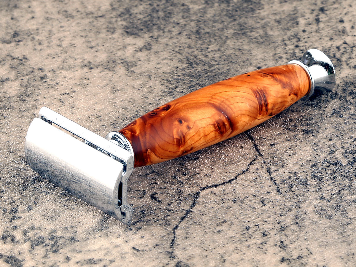 Wooden Safety Razor - Yew Burl - Handmade in Ireland