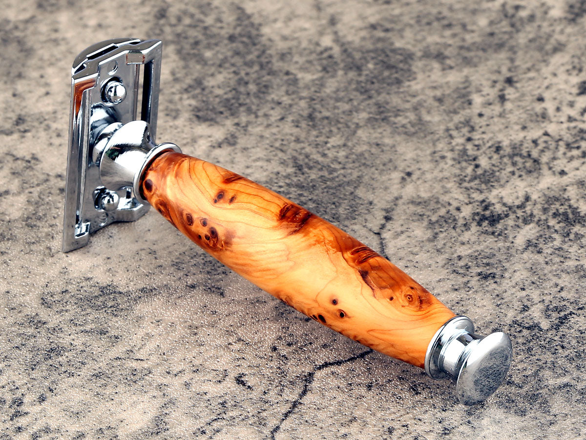 Wooden Safety Razor - Yew Burl - Handmade in Ireland