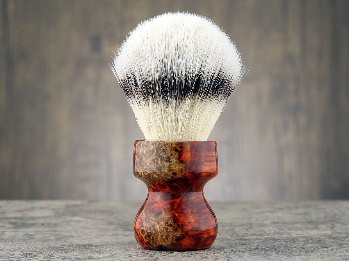 Wooden Shaving Brush - 2-Tone Flames Amboyna Burl - Handmade in Ireland