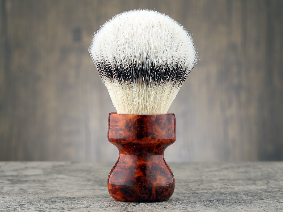 Wooden Shaving Brush - 2-Tone Flames Amboyna Burl - Handmade in Ireland
