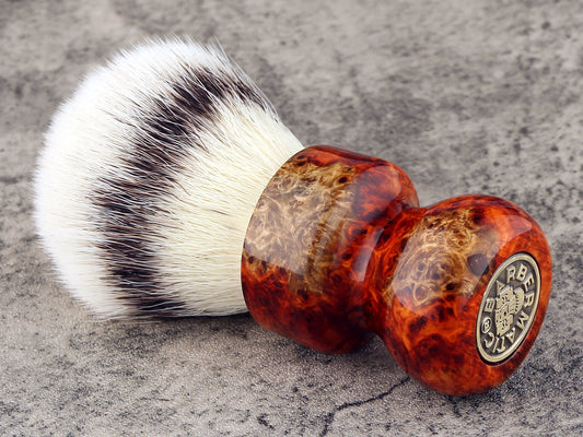 Wooden Shaving Brush - 2-Tone Flames Amboyna Burl - Handmade in Ireland