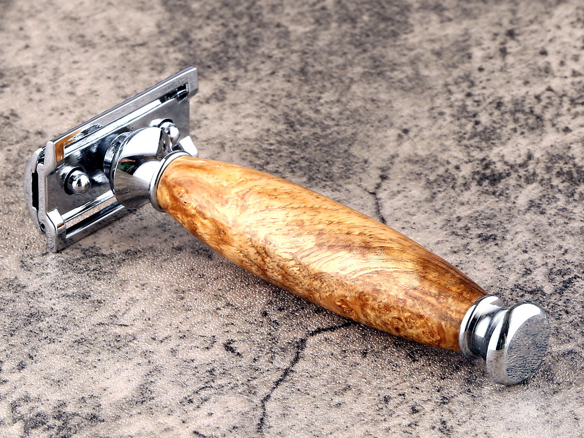 Wooden Safety Razor - Amboyna Burl - Handmade in Ireland