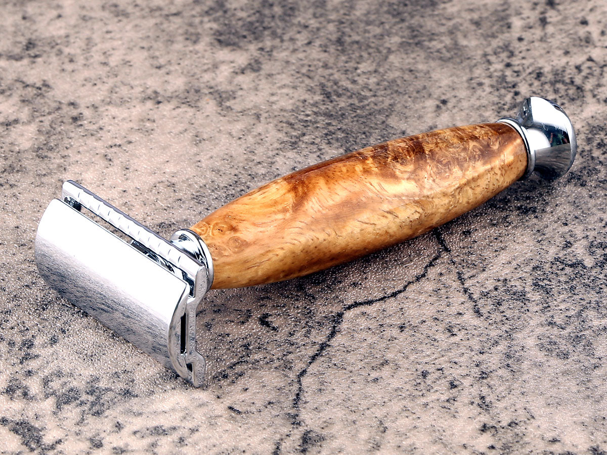 Wooden Safety Razor - Amboyna Burl - Handmade in Ireland