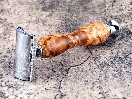 Wooden Safety Razor - Amboyna Burl II - Handmade in Ireland
