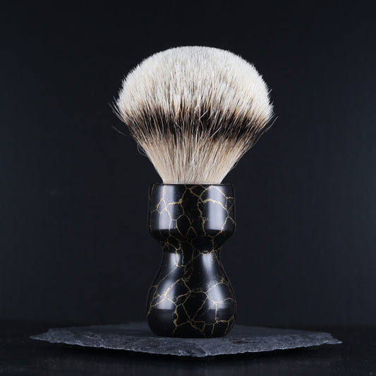 Wooden Shaving Brush - Black & Gold Stone & Resin - Handmade in Ireland