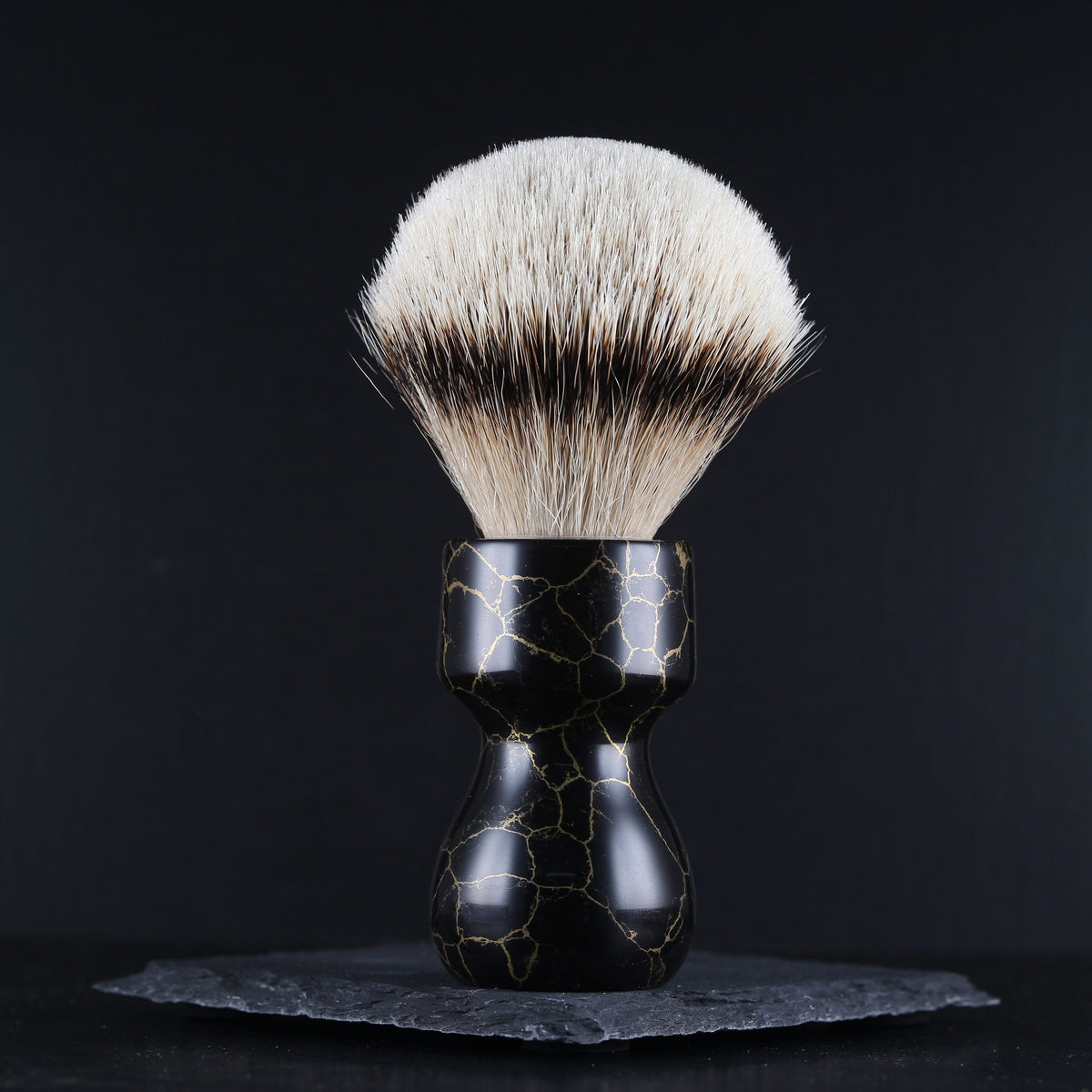 Wooden Shaving Brush - Black & Gold Stone & Resin - Handmade in Ireland
