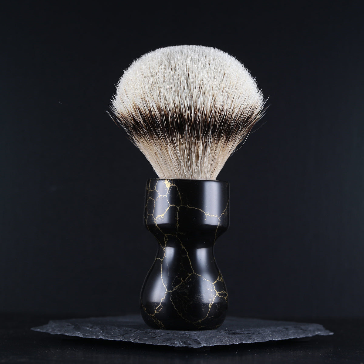 Wooden Shaving Brush - Black & Gold Stone & Resin - Handmade in Ireland