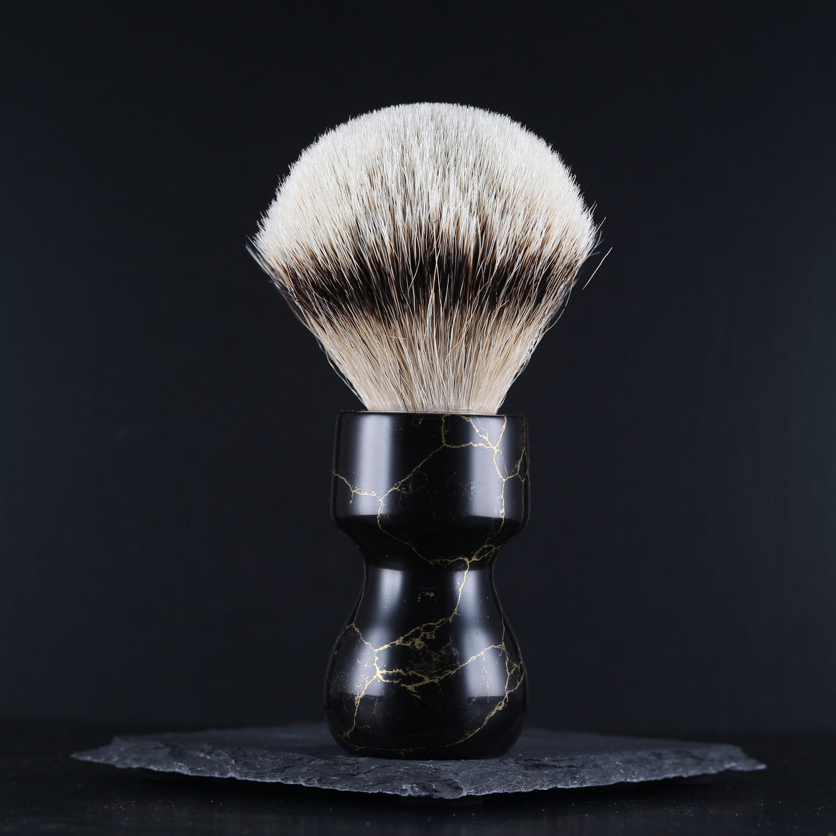 Wooden Shaving Brush - Black & Gold Stone & Resin - Handmade in Ireland