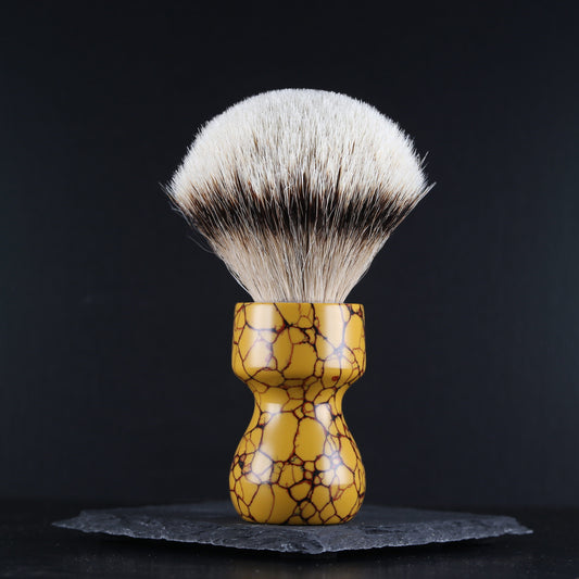 Wooden Shaving Brush - Sunshine Yellow Stone & Resin - Handmade in Ireland