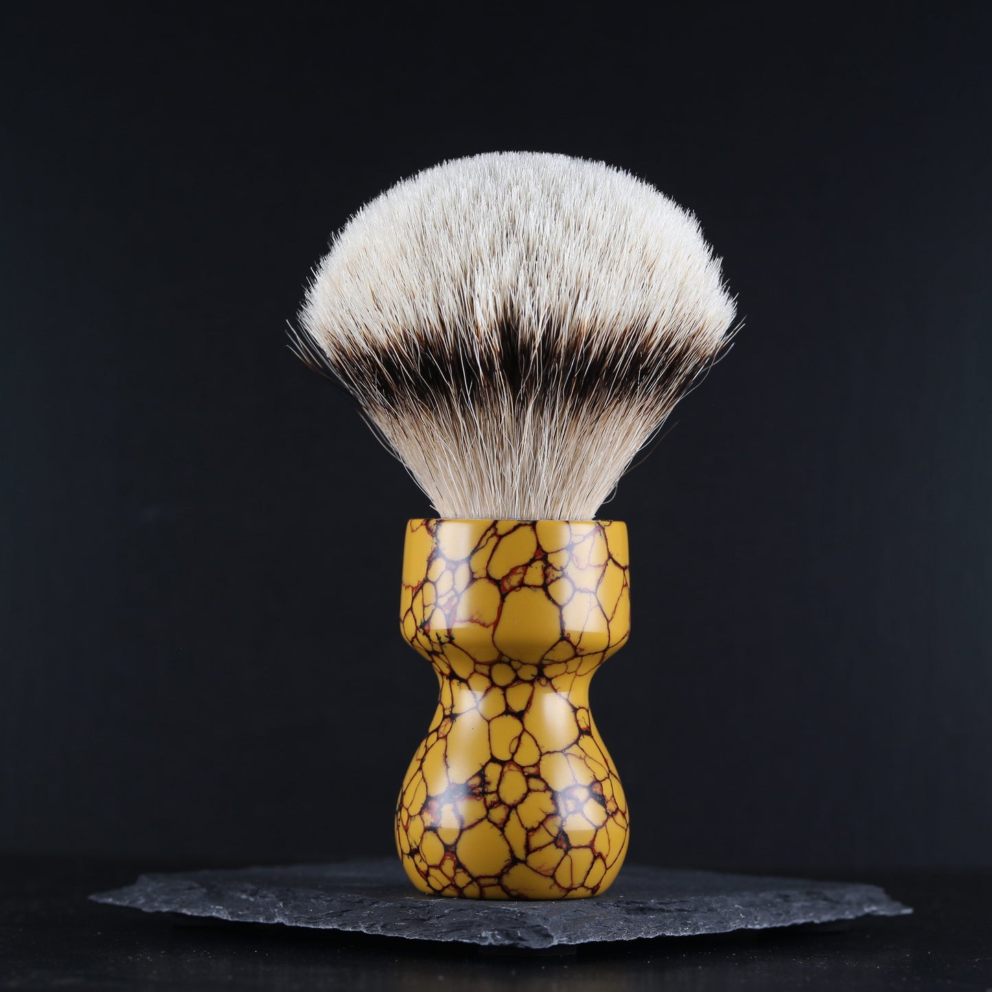 Wooden Shaving Brush - Sunshine Yellow Stone & Resin - Handmade in Ireland