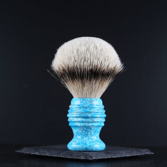 Wooden Shaving Brush - Blue & White Stone & Resin - Handmade in Ireland