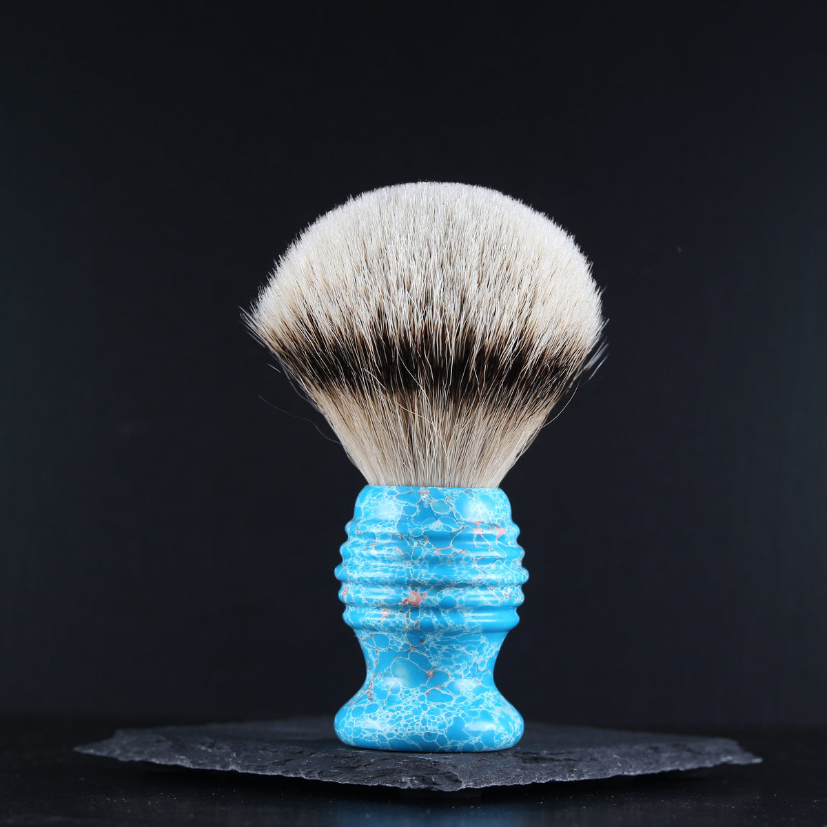 Wooden Shaving Brush - Blue & White Stone & Resin - Handmade in Ireland