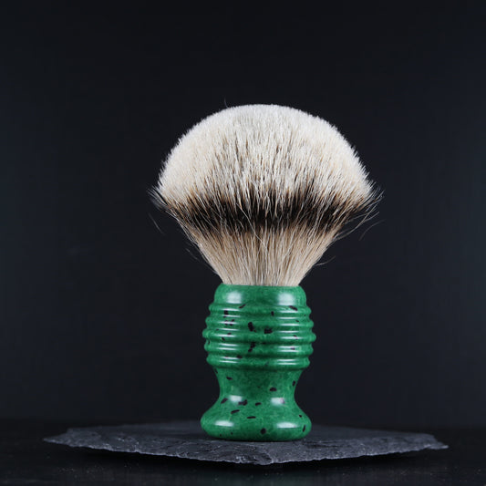 Wooden Shaving Brush - Jade Green Stone & Resin - Handmade in Ireland