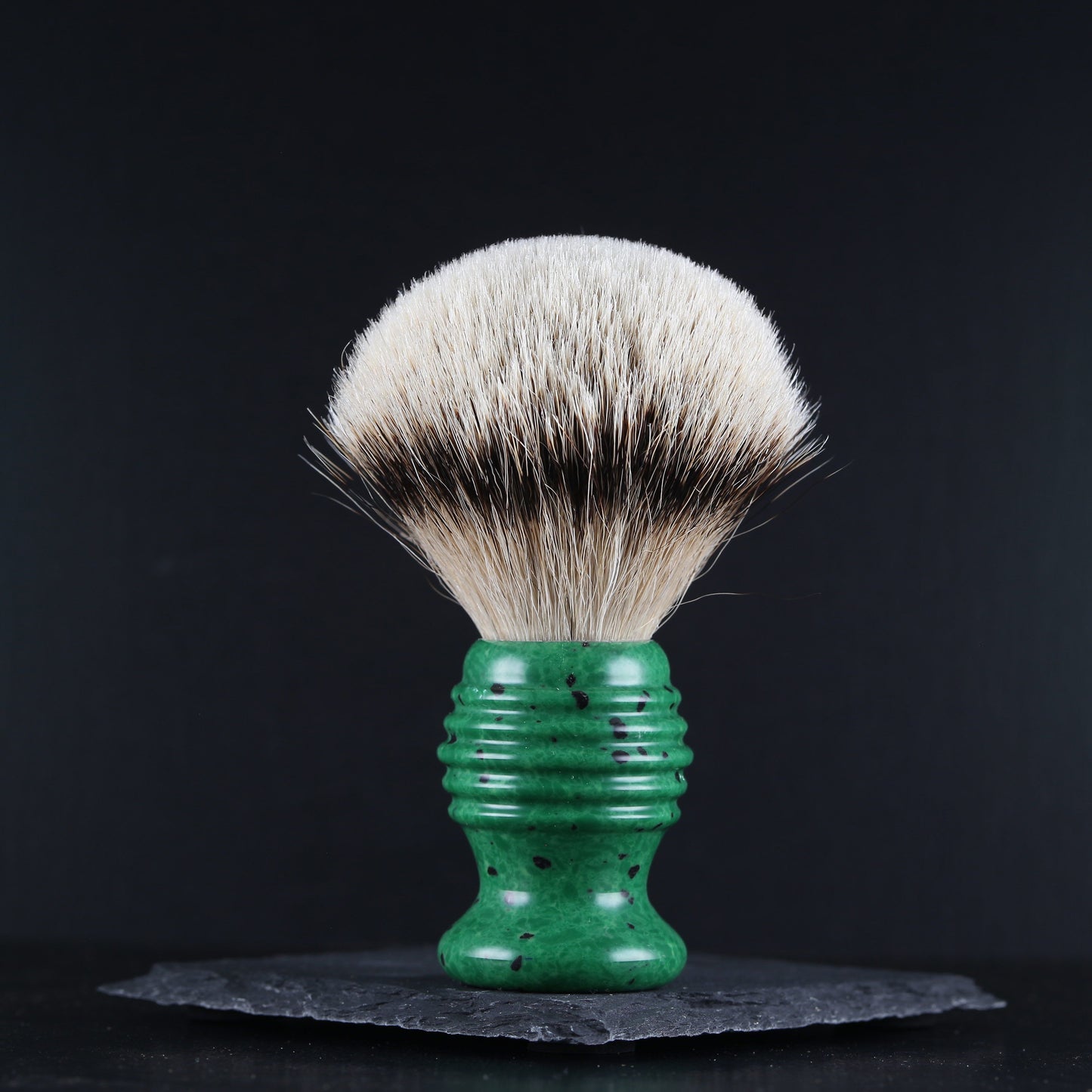 Wooden Shaving Brush - Jade Green Stone & Resin - Handmade in Ireland