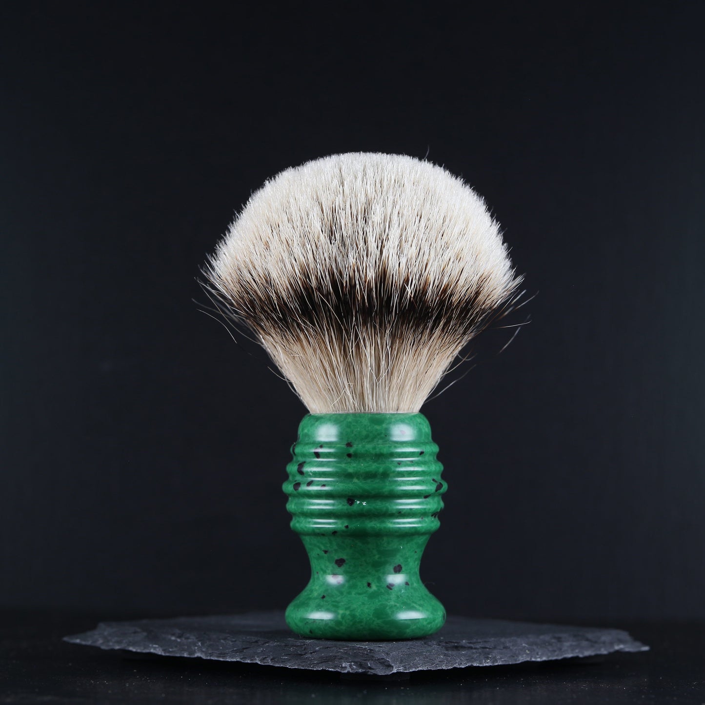 Wooden Shaving Brush - Jade Green Stone & Resin - Handmade in Ireland