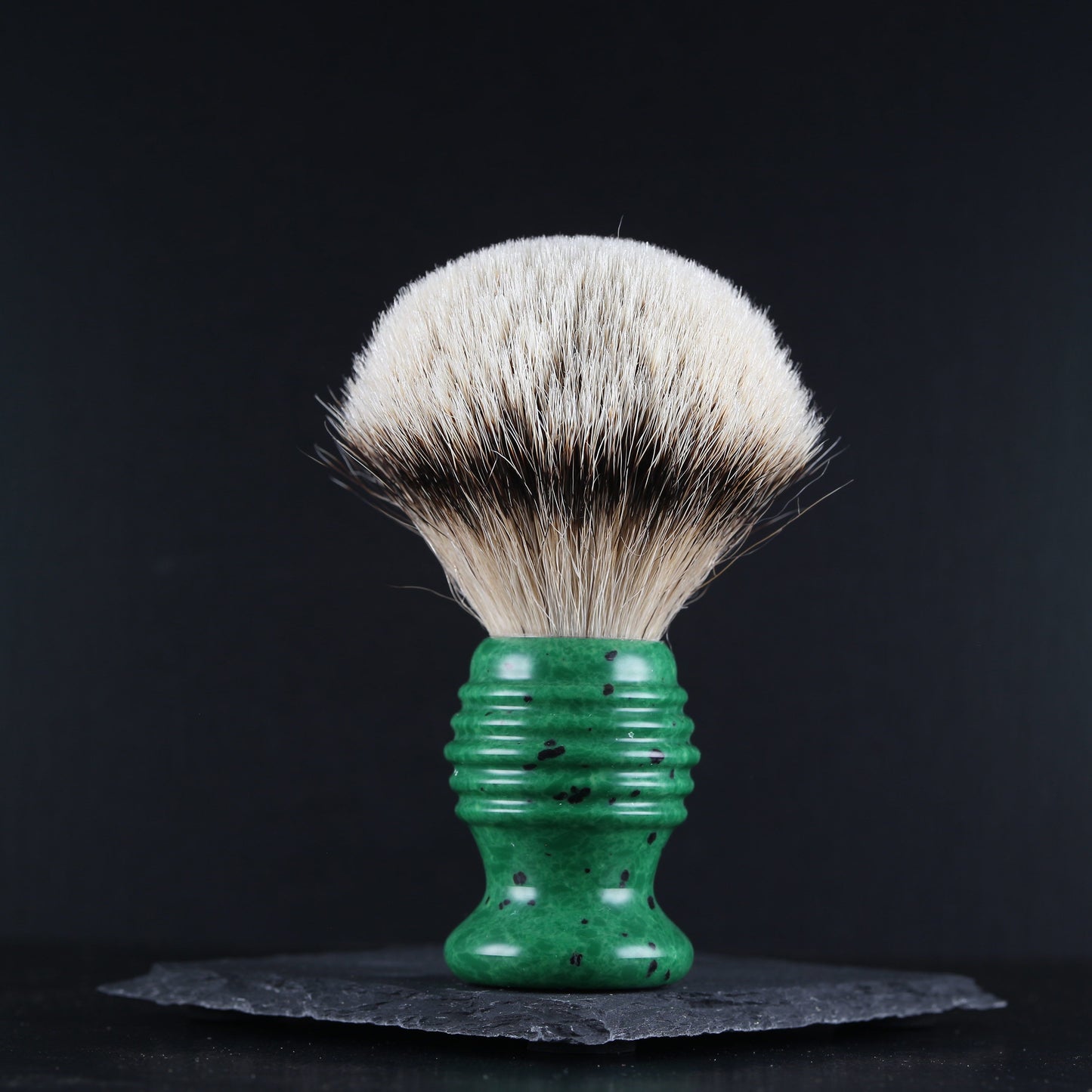 Wooden Shaving Brush - Jade Green Stone & Resin - Handmade in Ireland