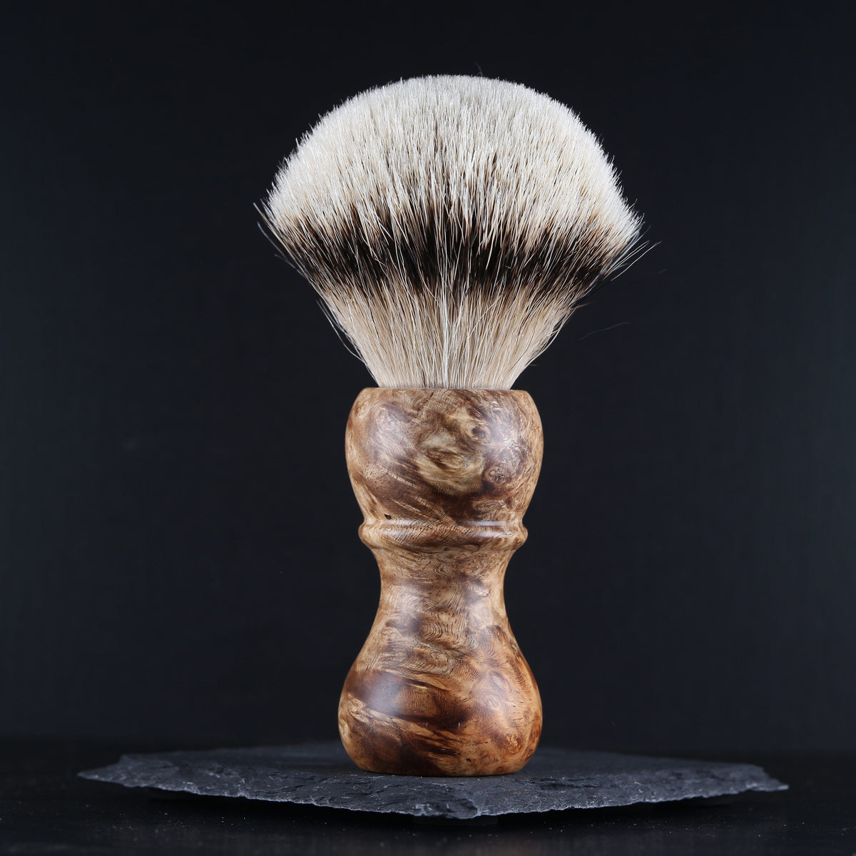 Wooden Shaving Brush & Stand - Amboyna Burl - Handmade in Ireland