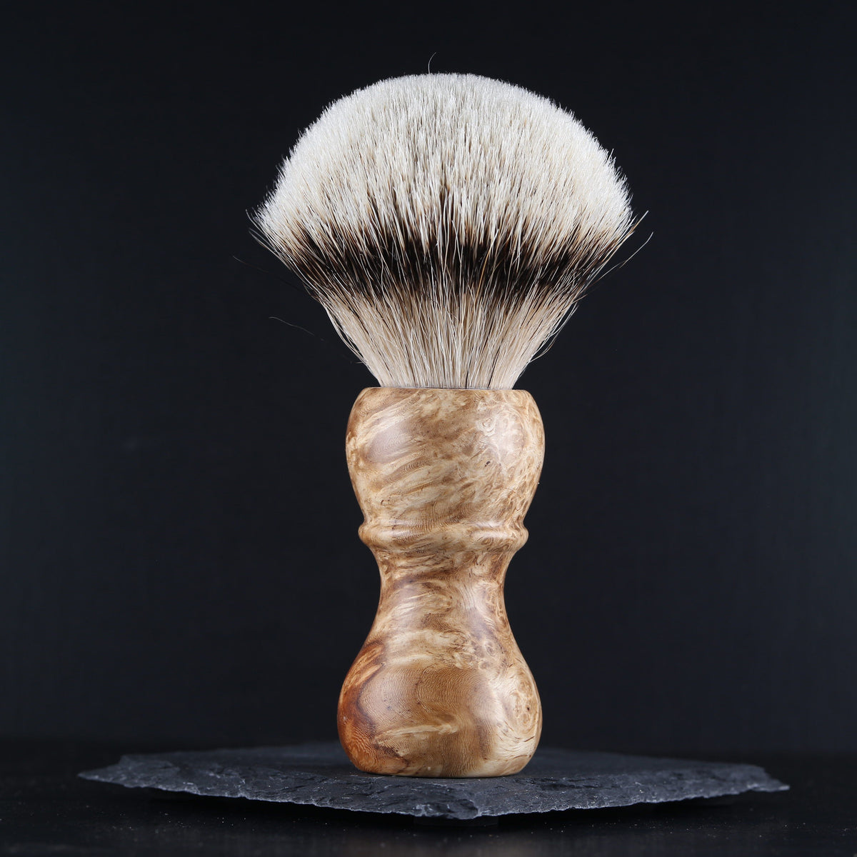 Wooden Shaving Brush & Stand - Amboyna Burl - Handmade in Ireland