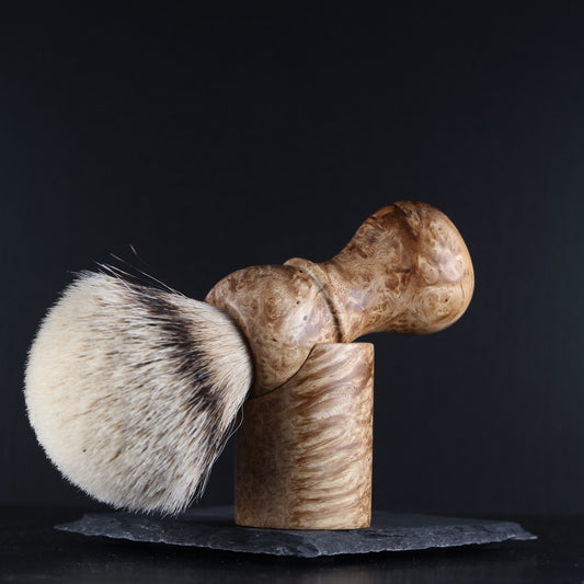 Wooden Shaving Brush & Stand - Amboyna Burl - Handmade in Ireland