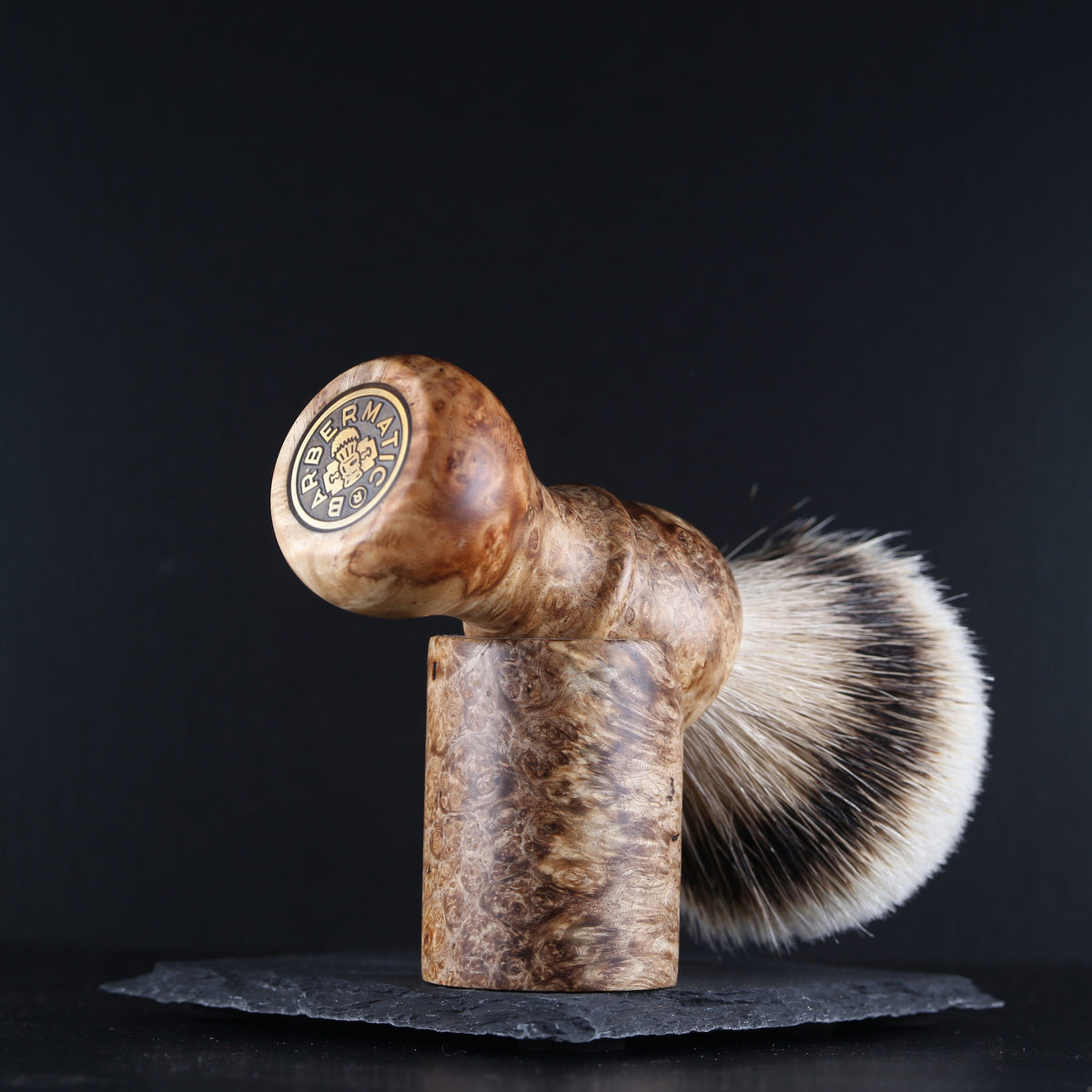 Wooden Shaving Brush & Stand - Amboyna Burl - Handmade in Ireland