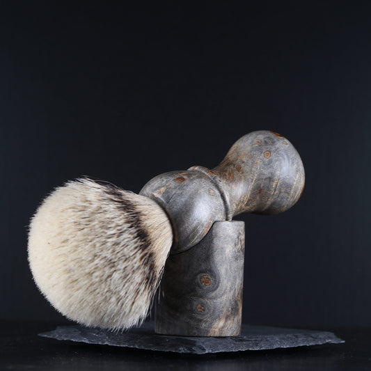 Wooden Shaving Brush & Stand - Buckeye Burl - Handmade in Ireland